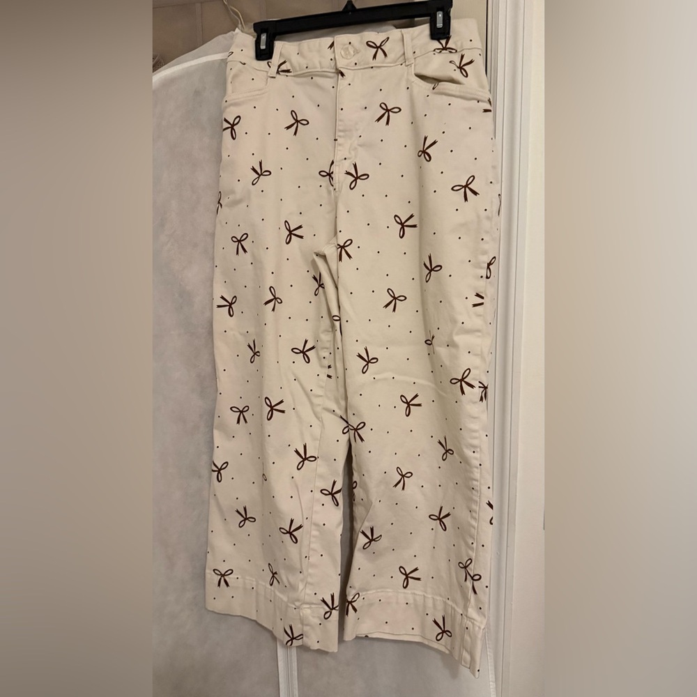 bagatelle Cream Wide-Leg Pants with Brown Bow Print